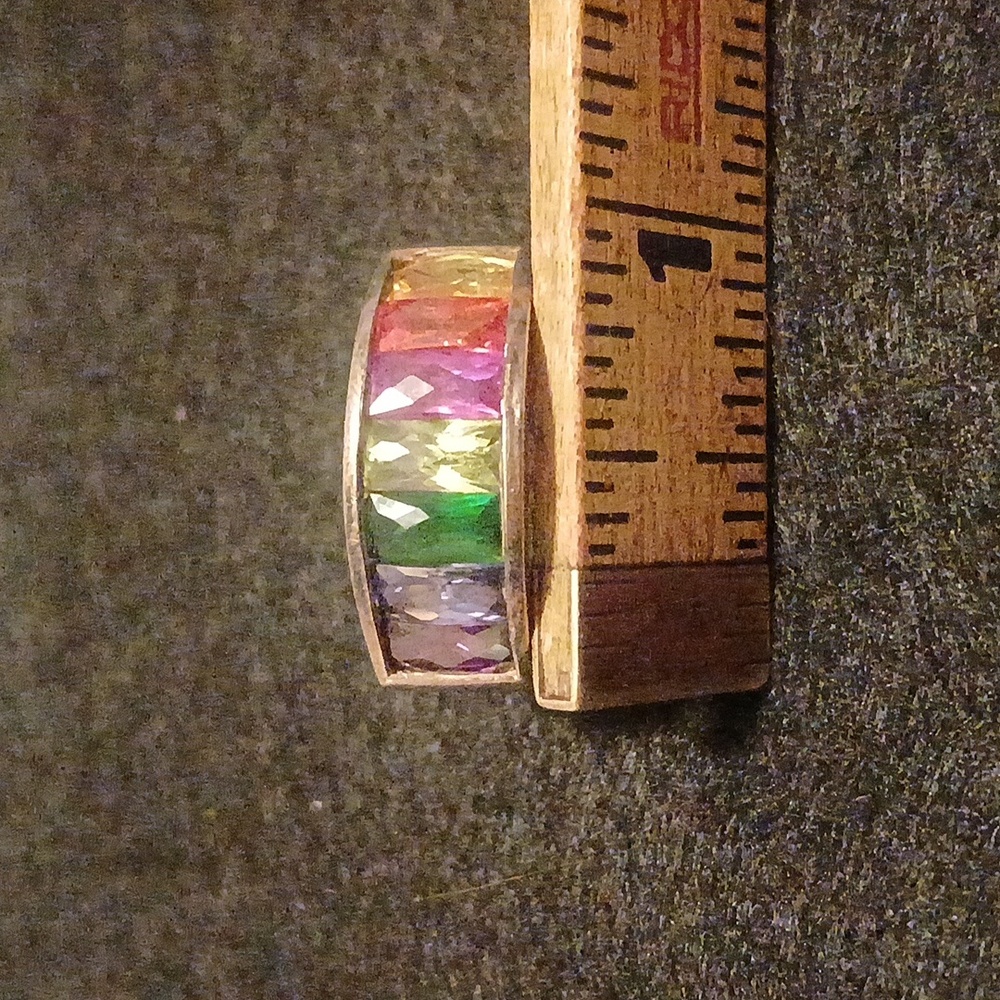 Silver Multicolor Gemstone Ring Size 8 - image 8